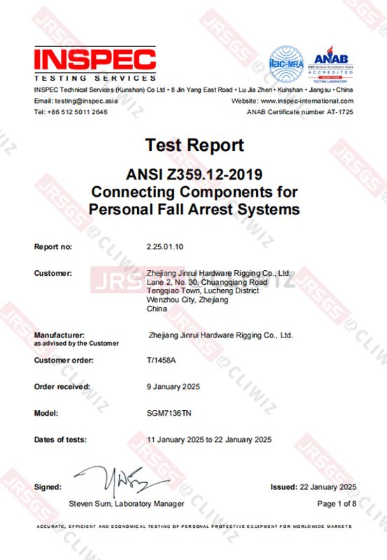 ANSI-SGM7136TN-2&nbsp;25&nbsp;01&nbsp;10&nbsp;Bericht&nbsp;ANSI&nbsp;Z359.12-2019&nbsp;Jiurui&nbsp;2N006