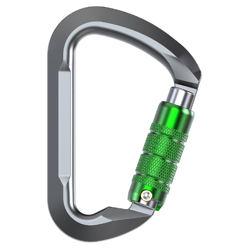 Bergsteigerschnalle f&uuml;r den Au&szlig;enbereich Bergsteiger-Kletterausr&uuml;stung Verschlei&szlig;fester D-Typ-Sicherheitshaken Automatisches 3-teiliges Hauptschloss aus Aluminiumlegierung