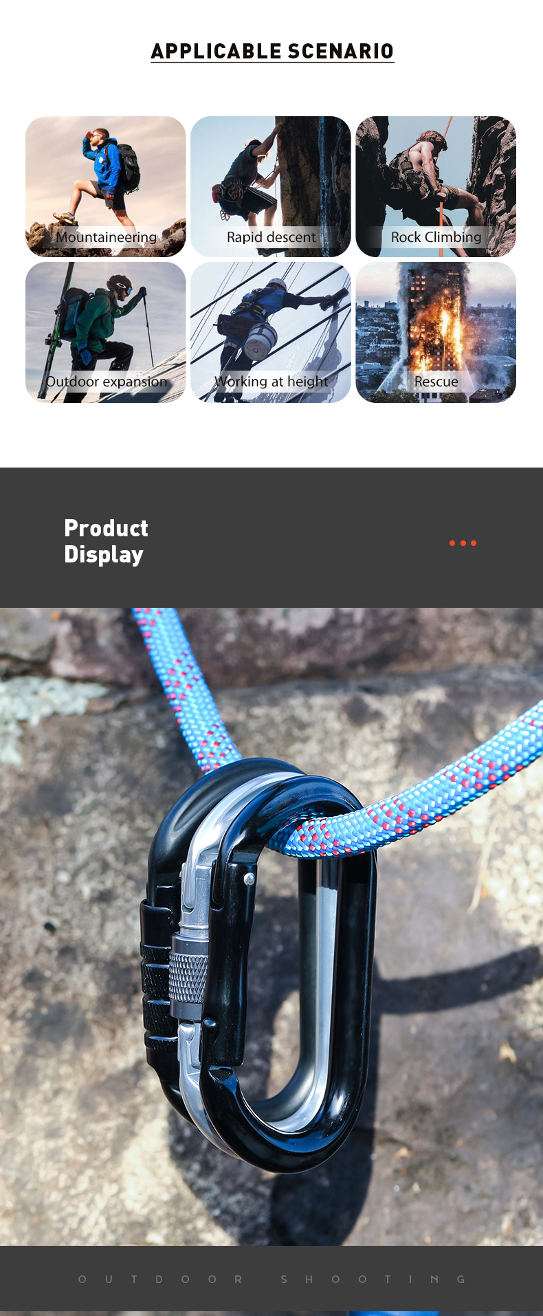 Bergsteigerschnalle Outdoor-Bergsteiger-Kletterausrüstung Verschleißfestes O-Typ-Automatikschloss Sicherheitshaken Automatisches 3-teiliges Hauptschloss aus Aluminiumlegierung