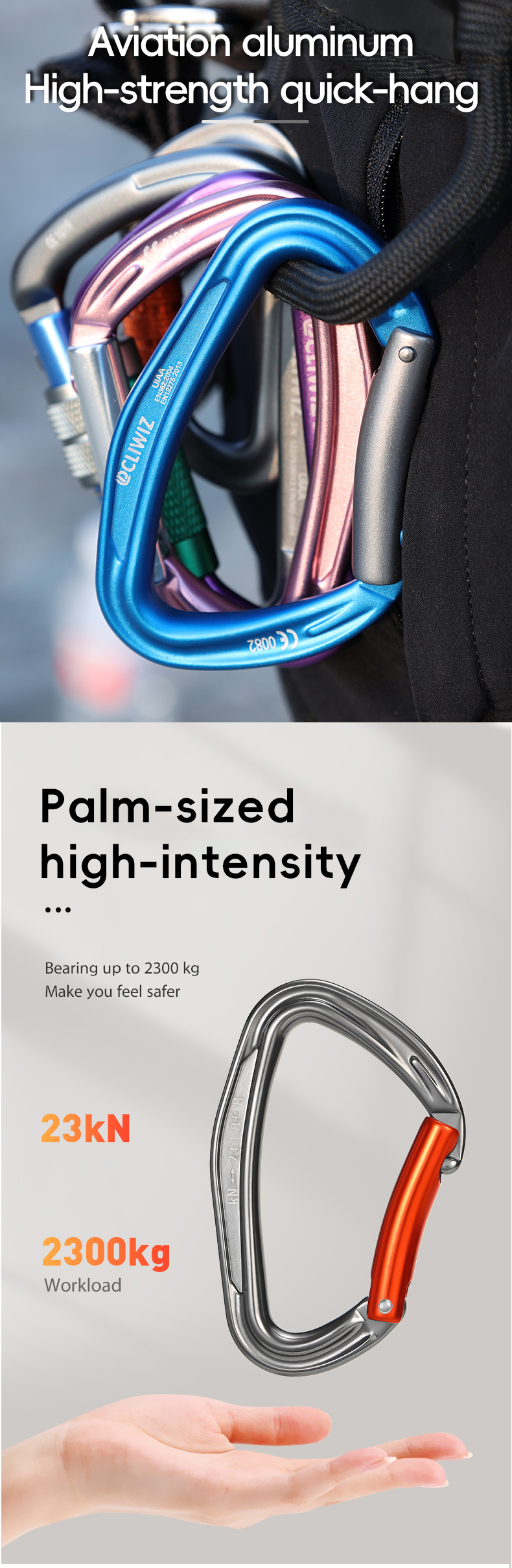 Bergsteiger-Schnalle, Outdoor-Kletterausrüstung, verschleißfest, D-Typ-Sicherheitshaken, Gewinde aus Aluminiumlegierung