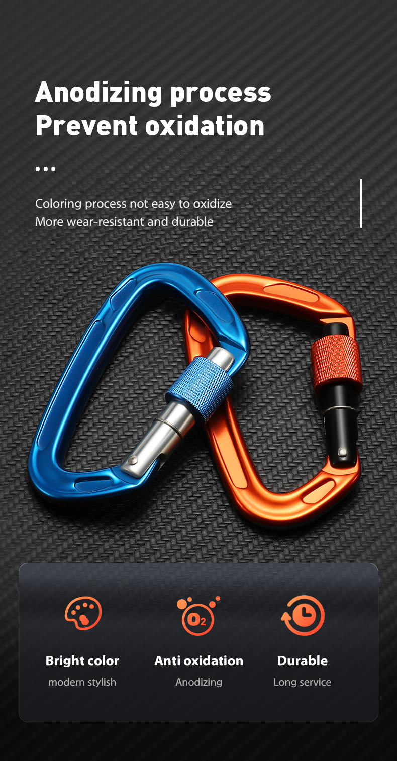 Bergsteiger-Schnalle, Outdoor-Kletterausrüstung, verschleißfest, D-Typ-Sicherheitshaken, Gewinde aus Aluminiumlegierung Bergsteiger-Schnalle, Outdoor-Kletterausrüstung, verschleißfest, D-Typ-Sicherheitshaken, Gewinde aus Aluminiumlegierung