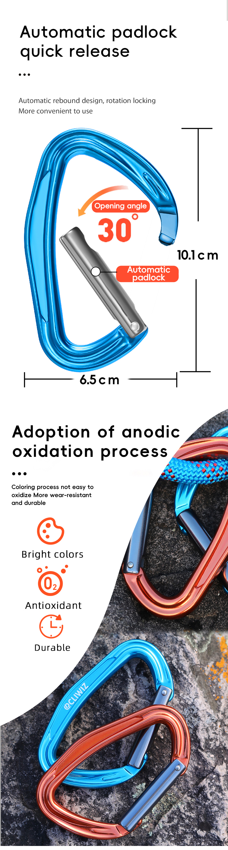 Bergsteiger-Schnalle, Outdoor-Kletterausrüstung, verschleißfest, D-Typ-Sicherheitshaken, Gewinde aus Aluminiumlegierung