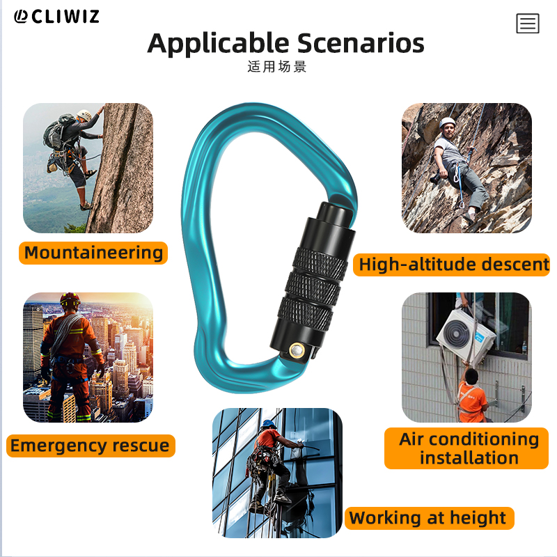 Bergsteigen Schnalle Outdoor-Bergsteiger-Kletterausr&uuml;stung Verschlei&szlig;fester HMS-Sicherheitshaken Aluminiumlegierung Automatisches 2-Stufen-Hauptschloss