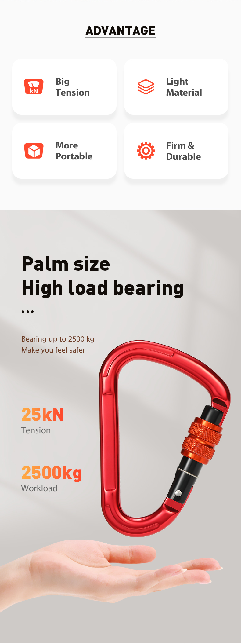 Bergsteigen-Schnalle, Outdoor-Kletterausrüstung, verschleißfest, birnenförmiger Sicherheitshaken, Hauptschloss aus Aluminiumlegierung mit Gewinde