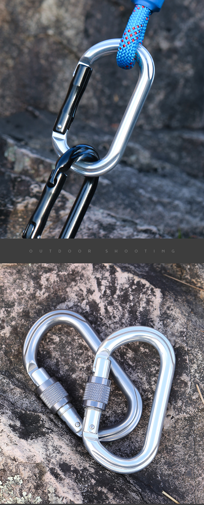 Bergsteigerschnalle Outdoor-Bergsteiger-Kletterausrüstung Verschleißfestes O-Typ-Automatikschloss Sicherheitshaken Automatisches 3-teiliges Hauptschloss aus Aluminiumlegierung