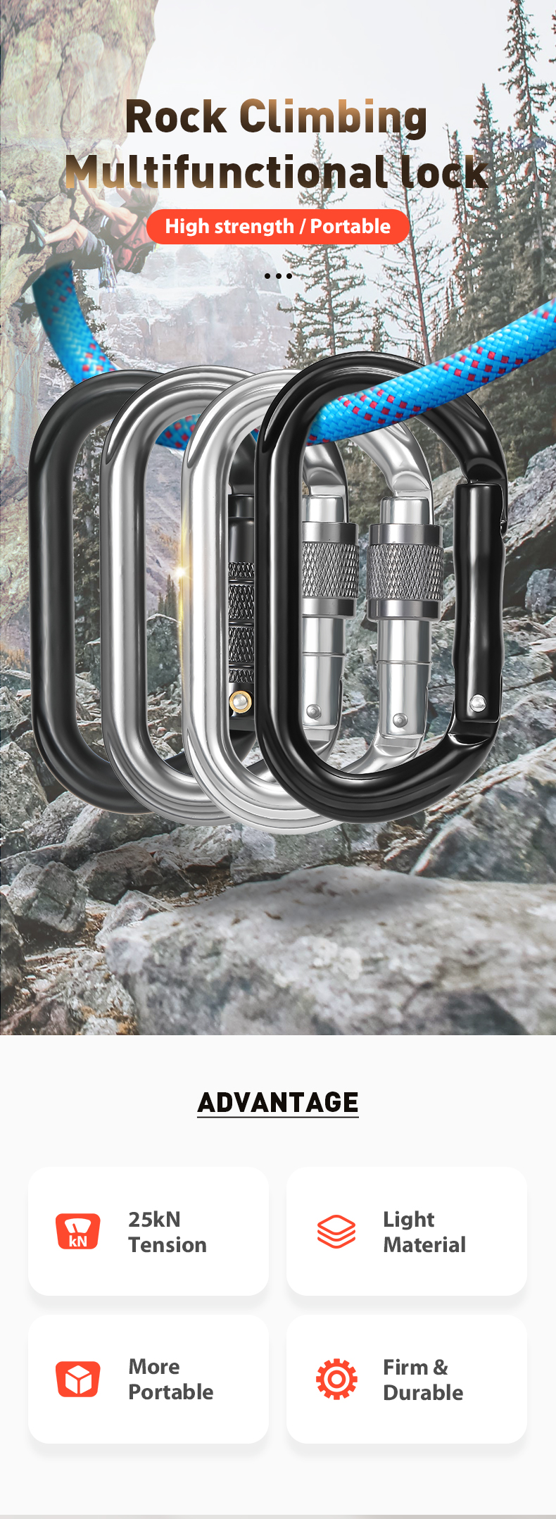 Bergsteiger-Schnalle, Outdoor-Bergsteiger-Kletterausrüstung, verschleißfest, O-förmiger Sicherheitshaken, Aluminiumlegierung, unregelmäßiger gerader kurzer Haken, schnelles Aufhängen