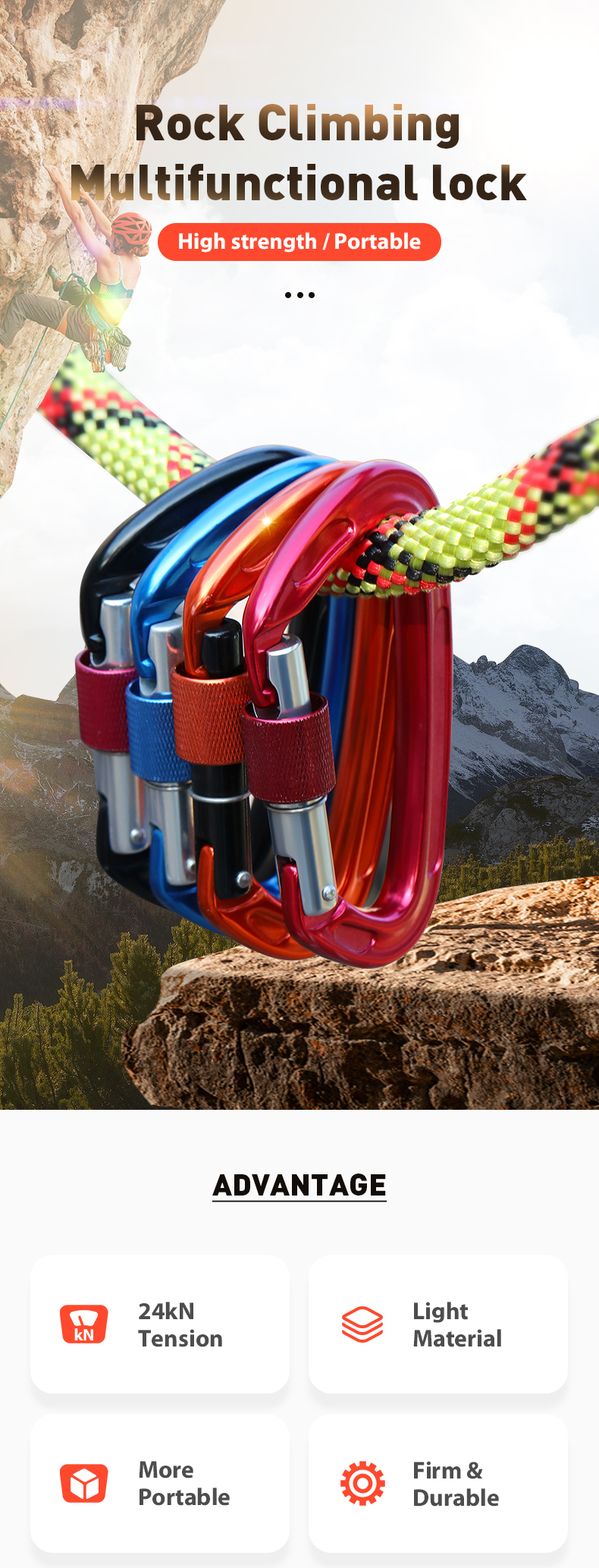 Bergsteiger-Schnalle, Outdoor-Kletterausrüstung, verschleißfest, D-Typ-Sicherheitshaken, Gewinde aus Aluminiumlegierung Bergsteiger-Schnalle, Outdoor-Kletterausrüstung, verschleißfest, D-Typ-Sicherheitshaken, Gewinde aus Aluminiumlegierung