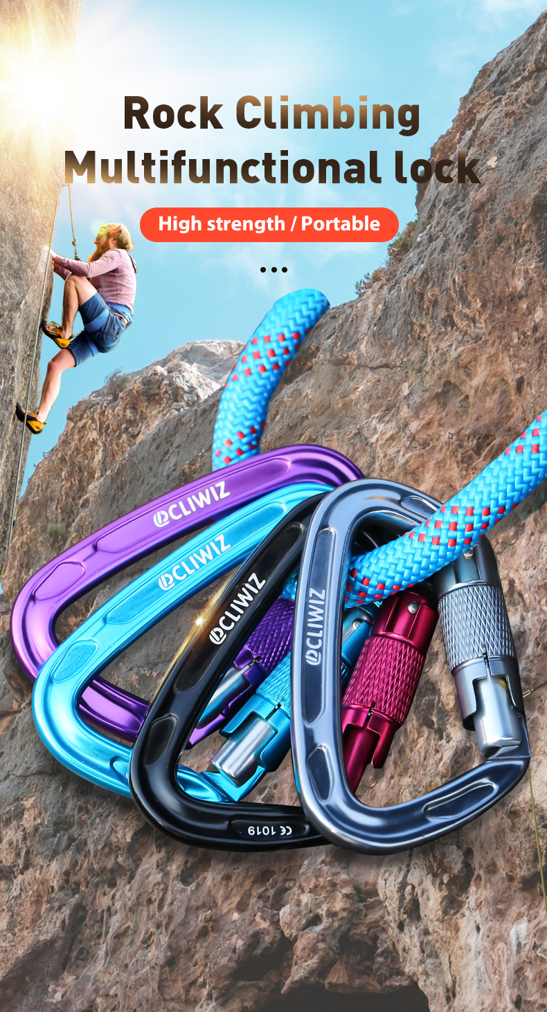 Bergsteiger-Schnalle, Outdoor-Bergsteiger-Kletterausrüstung, verschleißfestes D-Typ-Automatikschloss, Sicherheitshaken, automatische 2-Stufen-Hauptverriegelung aus Aluminiumlegierung Bergsteiger-Schnalle, Outdoor-Bergsteiger-Kletterausrüstung, verschleißfestes D-Typ-Automatikschloss, Sicherheitshaken, automatische 2-Stufen-Hauptverriegelung aus Aluminiumlegierung