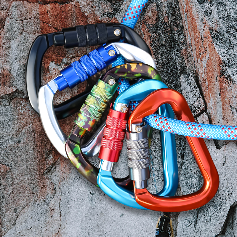 Bergsteigen Schnalle Outdoor-Bergsteiger-Kletterausr&uuml;stung Verschlei&szlig;fester D-Typ-Sicherheitshaken Automatische 2-Stufen-Hauptverriegelung aus Aluminiumlegierung