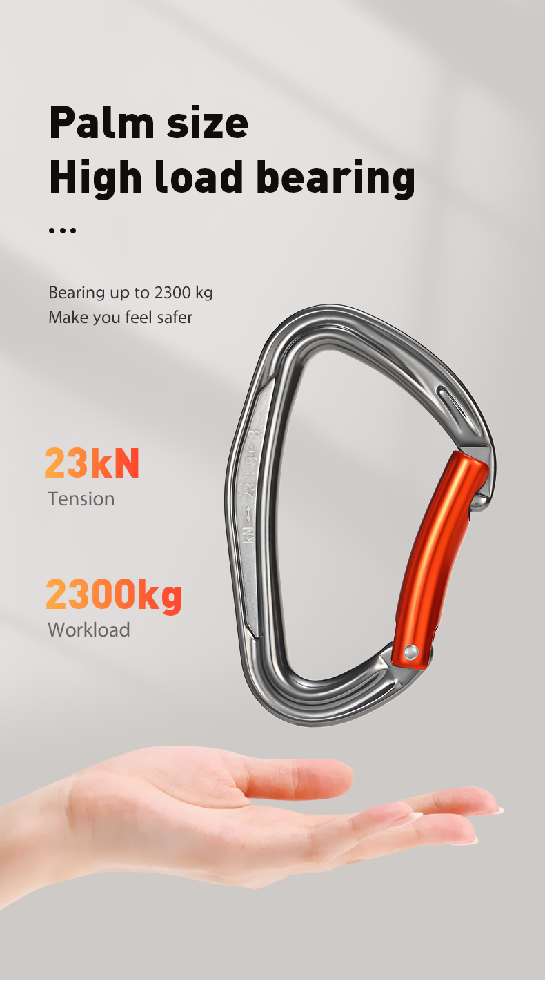 Bergsteigerschnalle, Outdoor-Kletterausrüstung, verschleißfester D-Typ-Sicherheitshaken, gebogene Tür aus Aluminiumlegierung, schnelles Aufhängen