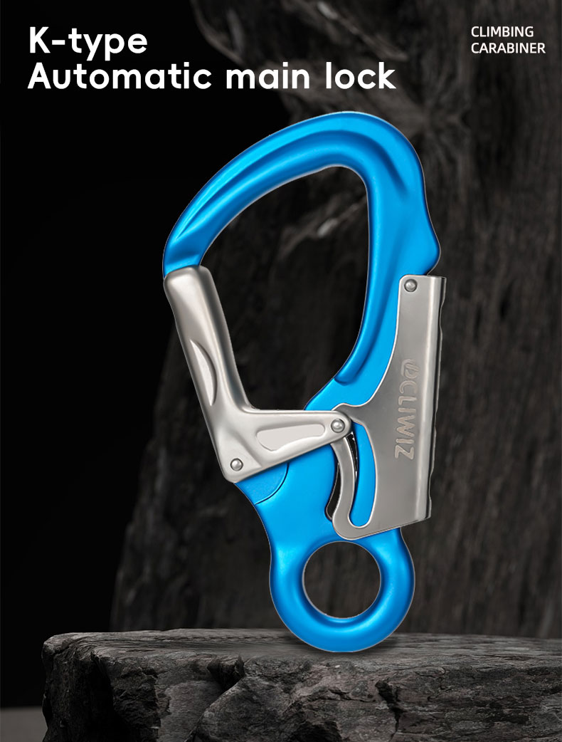 Bergsteigerschnalle, Outdoor-Kletterausrüstung, verschleißfester K-Typ-Sicherheitshaken, automatische 2-Stufen-Hauptverriegelung aus Aluminiumlegierung Bergsteigerschnalle, Outdoor-Kletterausrüstung, verschleißfester K-Typ-Sicherheitshaken, automatische 2-Stufen-Hauptverriegelung aus Aluminiumlegierung