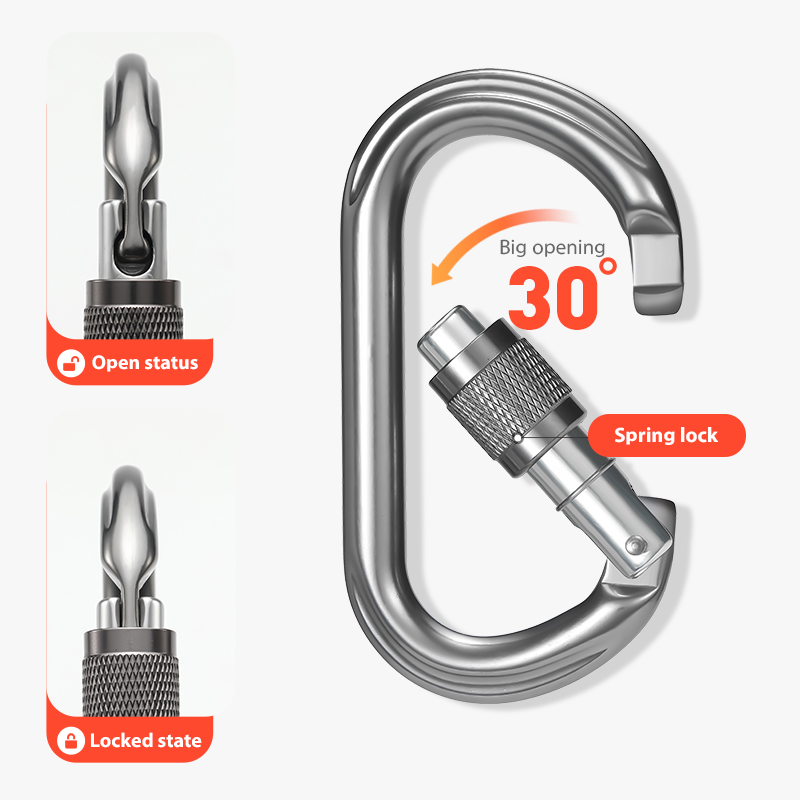 Bergsteigerschnalle, Outdoor-Bergsteiger-Kletterausr&uuml;stung, verschlei&szlig;fest O-f&ouml;rmiger Sicherheitshaken Hauptschloss mit Gewinde aus Aluminiumlegierung