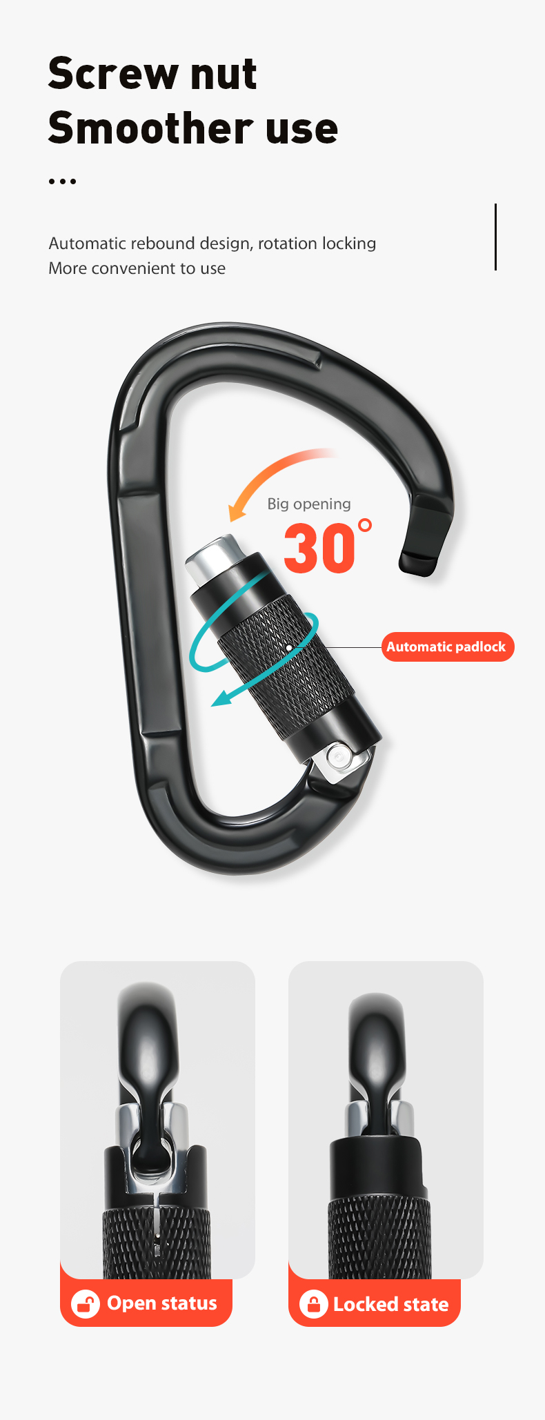 Bergsteigerschnalle, Outdoor-Kletterausrüstung, verschleißfest, birnenförmig, automatische Verriegelung, Sicherheitshaken, automatische 2-stufige Hauptverriegelung aus Aluminiumlegierung Bergsteigerschnalle, Outdoor-Kletterausrüstung, verschleißfest, birnenförmig, automatische Verriegelung, Sicherheitshaken, automatische 2-stufige Hauptverriegelung aus Aluminiumlegierung
