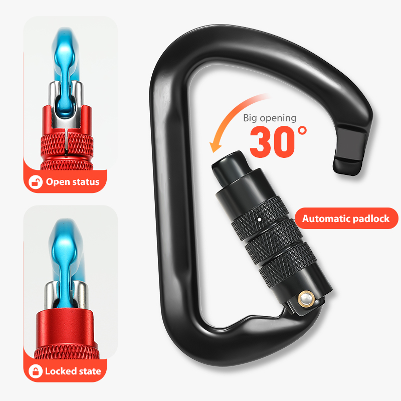 Bergsteigen Schnalle Outdoor-Bergsteiger-Kletterausr&uuml;stung Verschlei&szlig;fester D-Typ-Sicherheitshaken Automatische 2-Stufen-Hauptverriegelung aus Aluminiumlegierung
