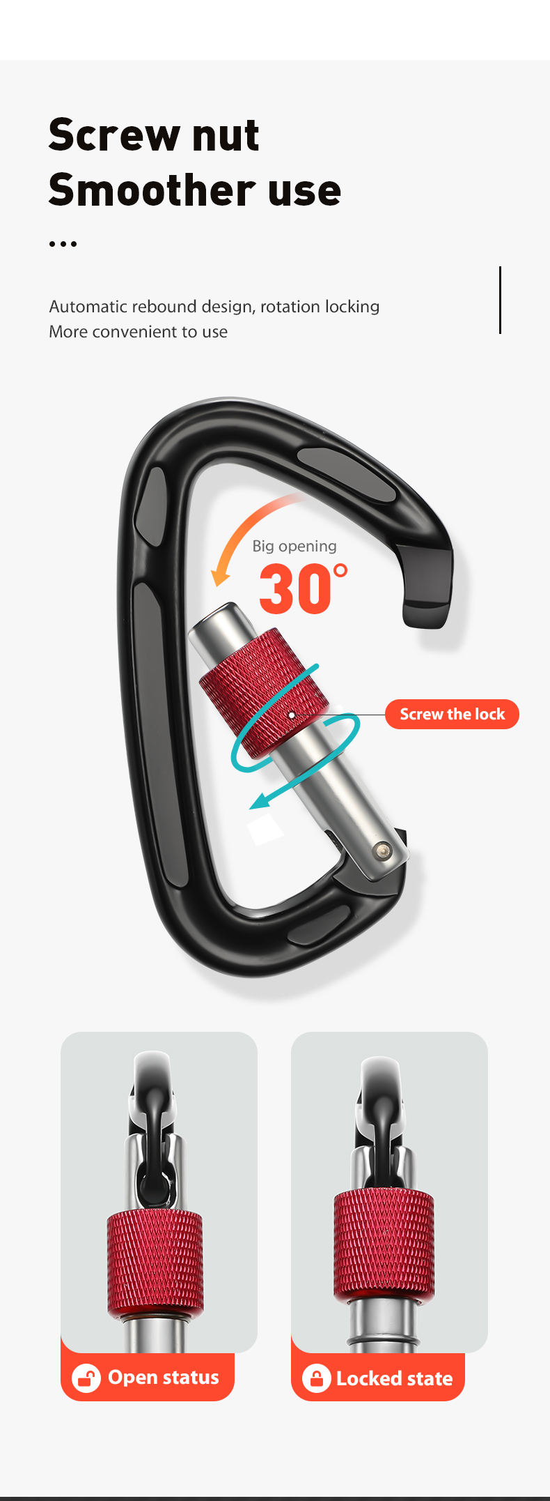 Bergsteiger-Schnalle, Outdoor-Kletterausrüstung, verschleißfest, D-Typ-Sicherheitshaken, Gewinde aus Aluminiumlegierung Bergsteiger-Schnalle, Outdoor-Kletterausrüstung, verschleißfest, D-Typ-Sicherheitshaken, Gewinde aus Aluminiumlegierung