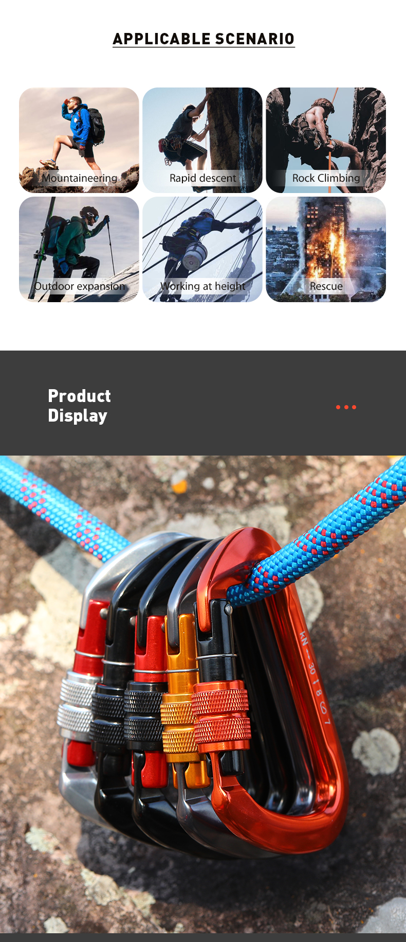 Bergsteiger-Schnalle, Outdoor-Kletterausrüstung, verschleißfest, D-Typ-Sicherheitshaken, Gewinde aus Aluminiumlegierung Bergsteiger-Schnalle, Outdoor-Kletterausrüstung, verschleißfest, D-Typ-Sicherheitshaken, Gewinde aus Aluminiumlegierung