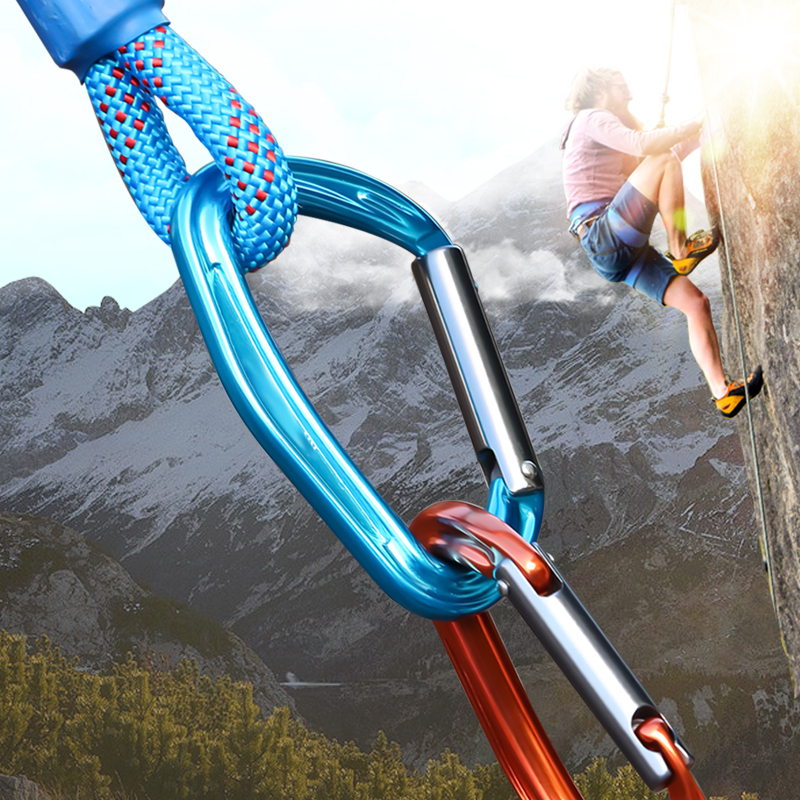 Bergsteigerschnalle f&uuml;r Outdoor-Kletterausr&uuml;stung, verschlei&szlig;fester D-Typ-Sicherheitshaken aus Aluminiumlegierung, gerade T&uuml;r, schnell aufh&auml;ngbar