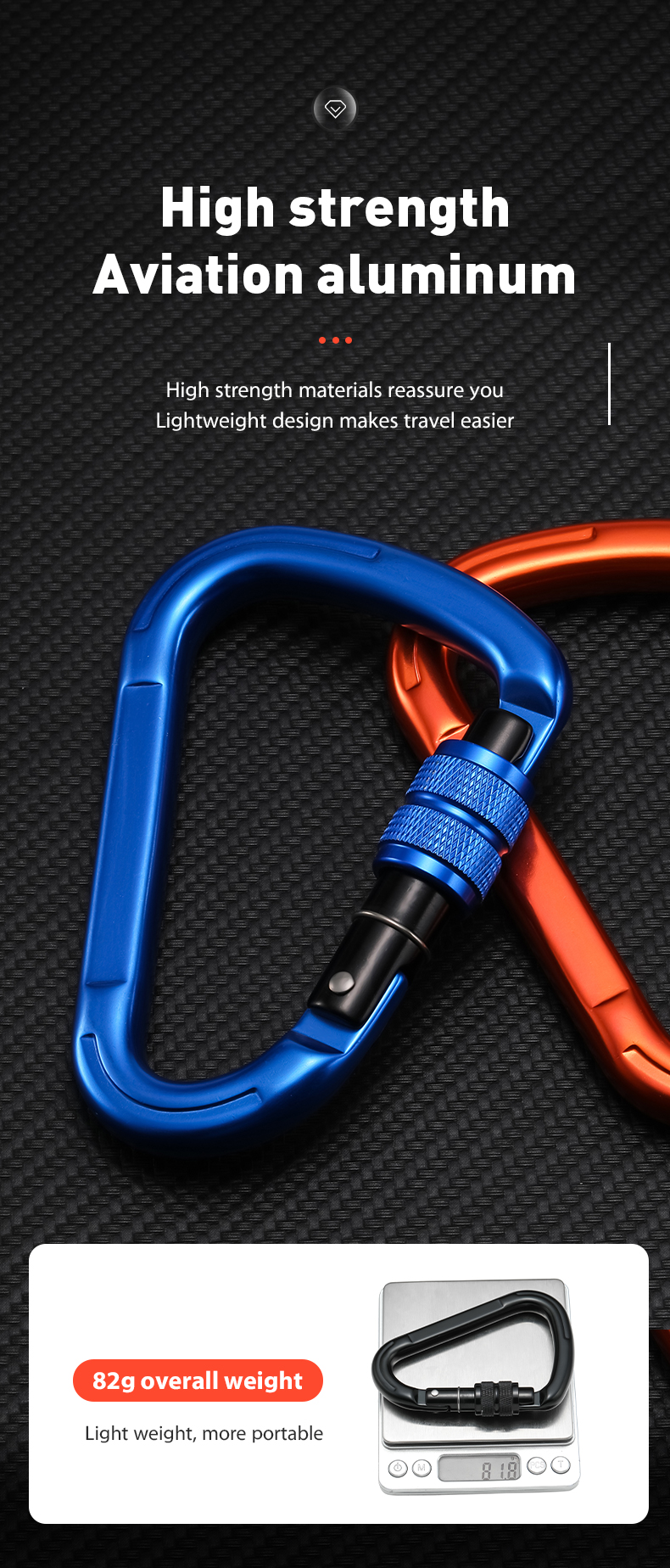 Bergsteigen-Schnalle, Outdoor-Kletterausrüstung, verschleißfest, birnenförmiger Sicherheitshaken, Hauptschloss aus Aluminiumlegierung mit Gewinde