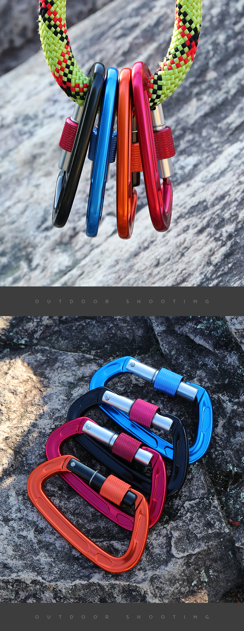 Bergsteiger-Schnalle, Outdoor-Kletterausrüstung, verschleißfest, D-Typ-Sicherheitshaken, Gewinde aus Aluminiumlegierung Bergsteiger-Schnalle, Outdoor-Kletterausrüstung, verschleißfest, D-Typ-Sicherheitshaken, Gewinde aus Aluminiumlegierung