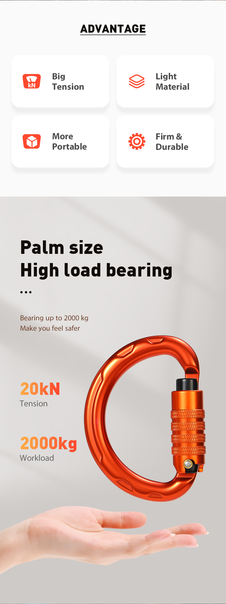 Bergsteigerschnalle, Outdoor-Kletterausrüstung, verschleißfester halbrunder Sicherheitshaken, automatisches 3-teiliges Hauptschloss aus Aluminiumlegierung