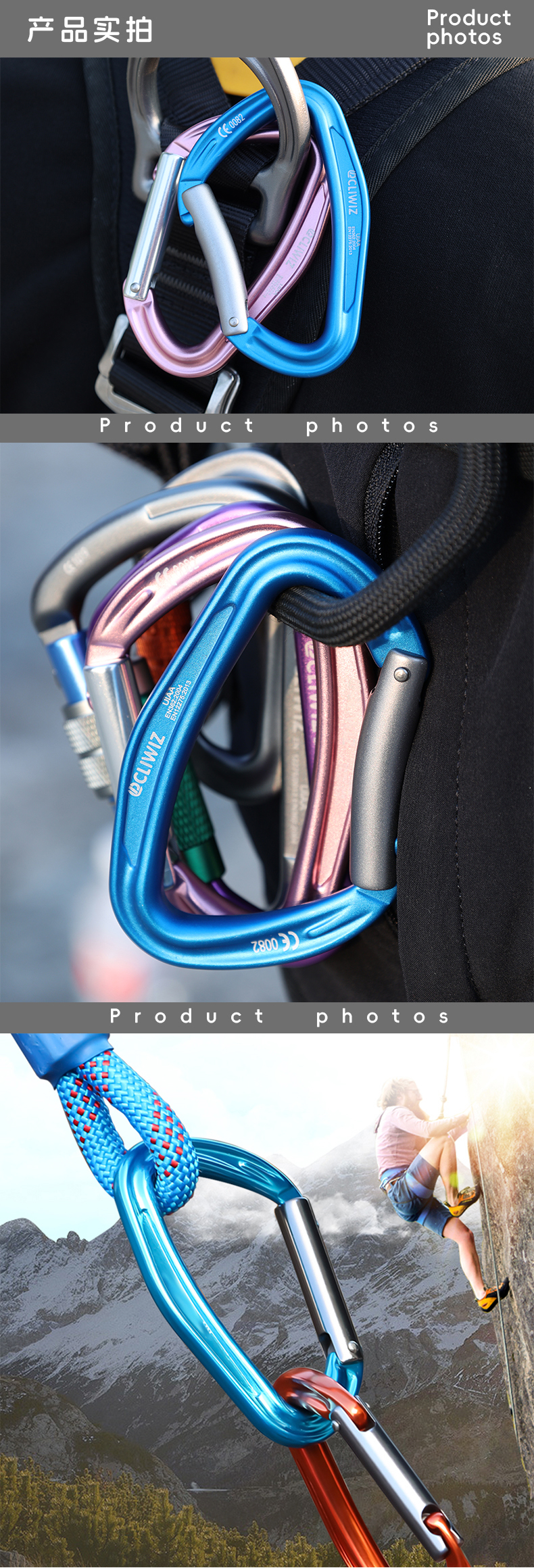 Bergsteiger-Schnalle, Outdoor-Kletterausrüstung, verschleißfest, D-Typ-Sicherheitshaken, Gewinde aus Aluminiumlegierung